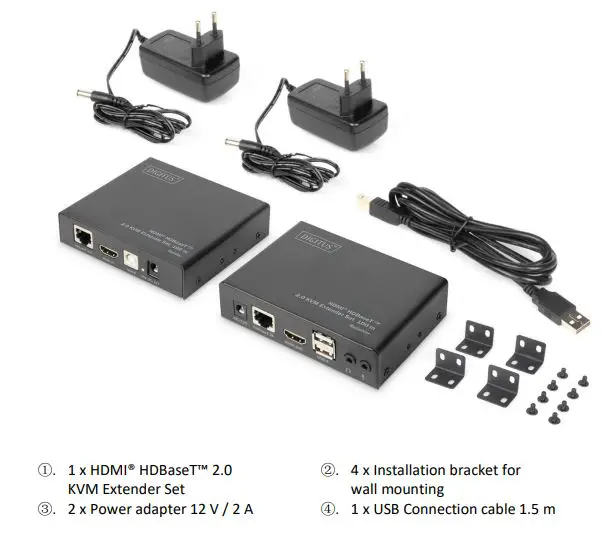 DIGITUS DS-55505 HD BaseT 2.0 KVM Extender Set - Package Content