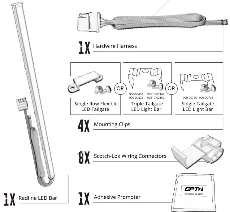 RedLine Tailgate LED Tailgate Light Bar - WHAT'S INCLUDED