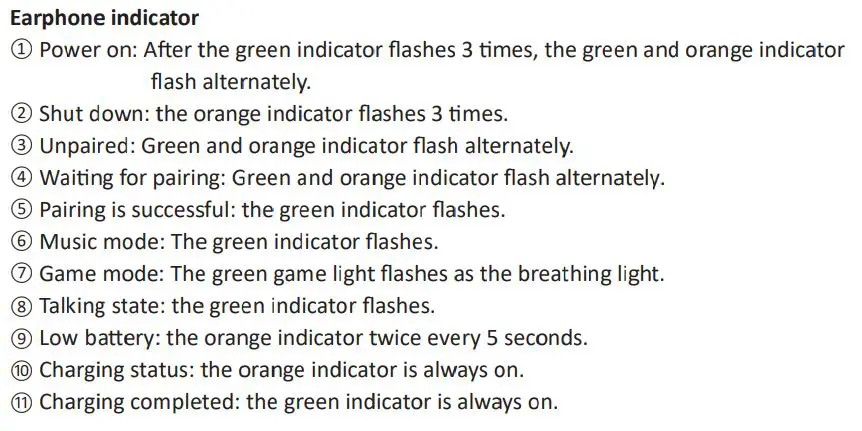 TNTOR TEB-1 Bluetooth Earphone User Manual - Indicator Status