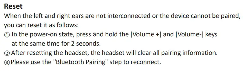 TNTOR TEB-1 Bluetooth Earphone User Manual - Reset