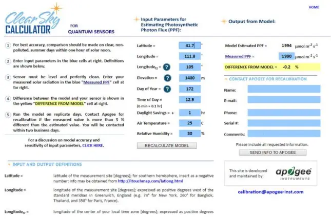 apogee INSTRUMENTS MQ 100 Quantum Meter - Clear Sky Calculator