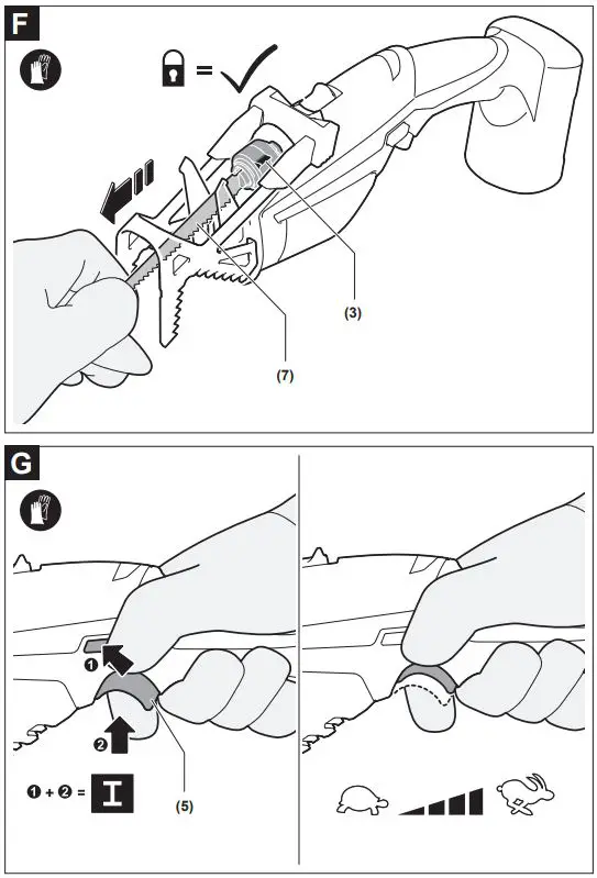 BOSCH 0600861900 Keo Garden Saw Instruction Manual - Fig F,G
