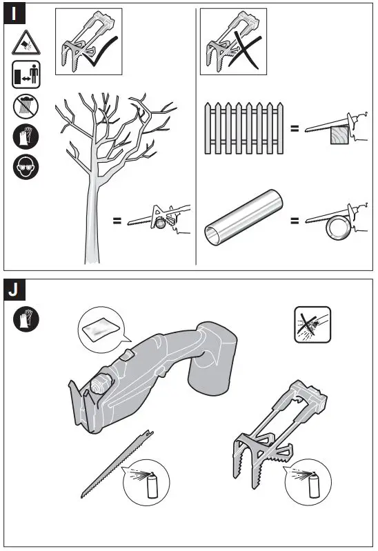 BOSCH 0600861900 Keo Garden Saw Instruction Manual - Fig I,J