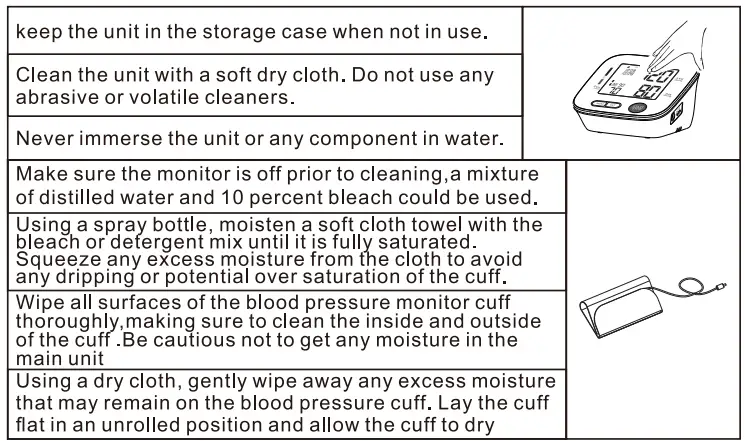 Smilecare U80H Upper Arm Electronic Blood Pressure Monitor Instruction Manual - Care for the main unit and blood pressure monitor cuff