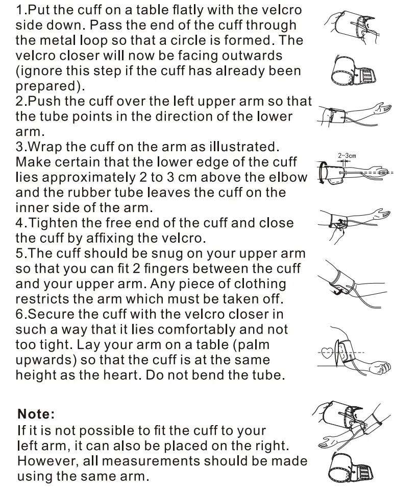 Smilecare U80H Upper Arm Electronic Blood Pressure Monitor Instruction Manual - Fitting the Cuff