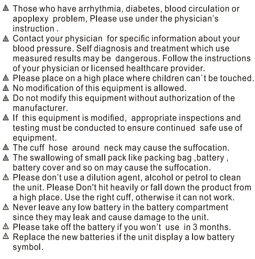 Smilecare U80H Upper Arm Electronic Blood Pressure Monitor Instruction Manual - Safety information