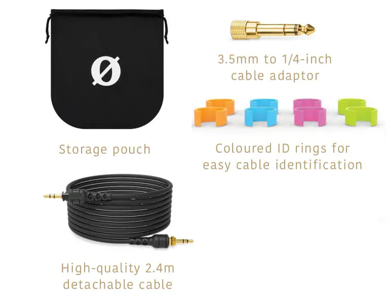 RODE NTH 100 Professional Over Ear Headphones - INCLUDED ACCESSORIES