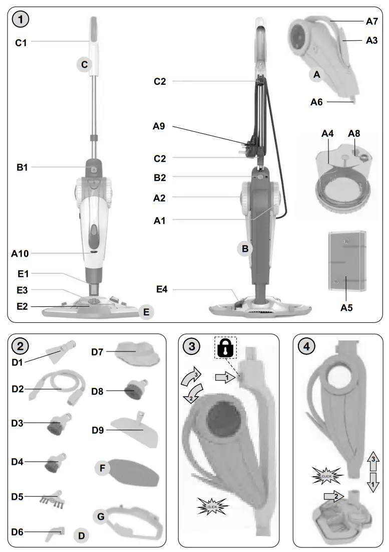eta 2267 Azurit Steam Mop and Handheld Cleaner - Fig