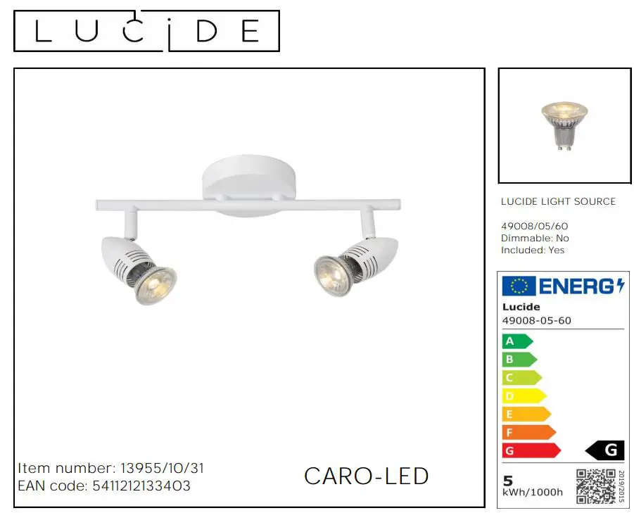 LUCIDE 13955 Caro LED Ceiling Spot Light Instruction Manual - Features