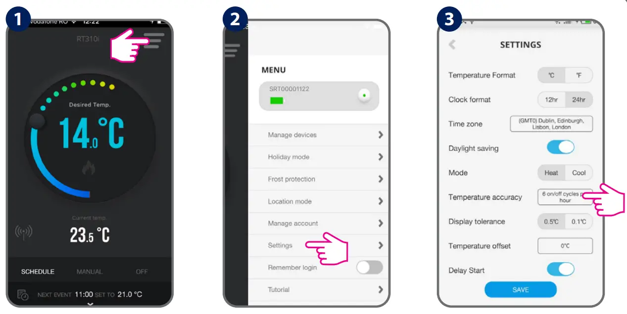 Device Settings Via the App