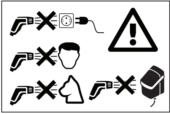 Never direct the water