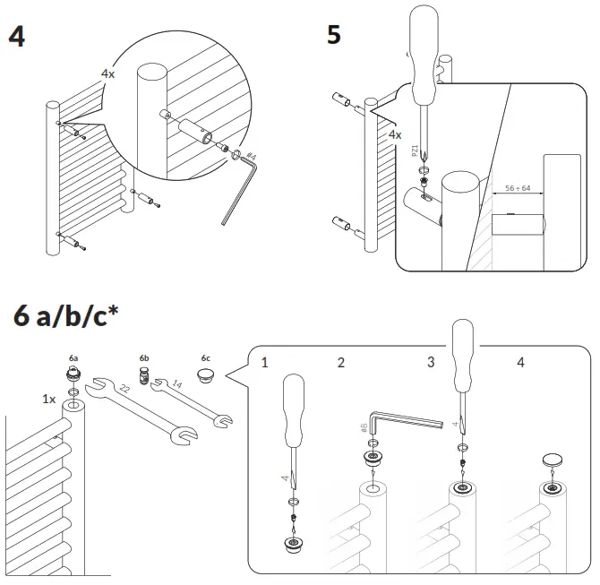 TERMA 2003BTU Rolo Towel Rail - Mounting 1