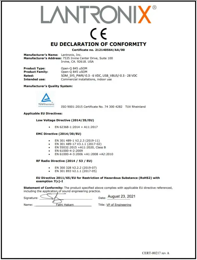 Declaration of Conformity