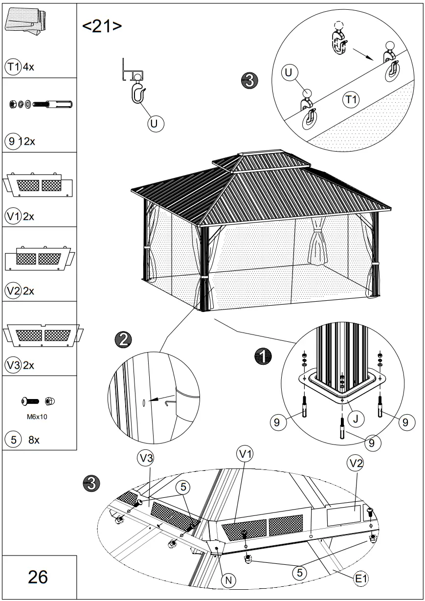EROMMY XWG-213TN Metal Double Roof Gazebo - fig 29