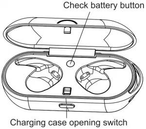 Qudo Wireless Earbuds Manual QDSLTMC12B Check battery button