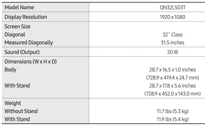 Samsung The Frame Smart 4K TV - Specifications