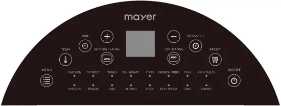 mayer MMAO1450 Digital Air Oven Control Panel