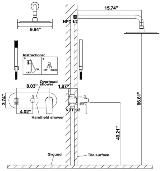Designer Collection RB0874DC Complete Shower System - diagram