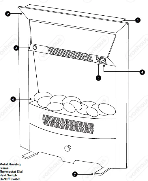 VonHaus-2514087-2000W Brushed Stee-Freestanding-Fireplace-FIG-2