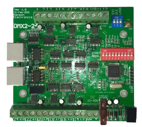 HANSON ELECTRONICS DMX2 24 DMX Controller for 2 Wire 2 Channel LED Strings