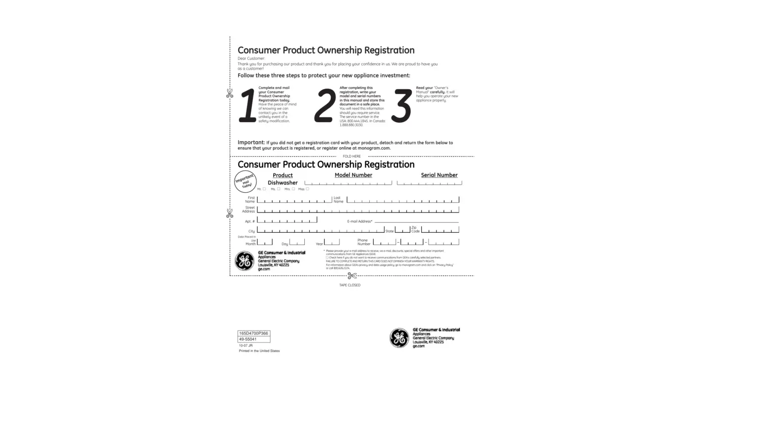 Ge Appliances Washer Warranty User Manual