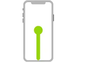 An illustration of iPhone. A line ending with a dot indicates a drag up from the bottom of the screen, then a pause.