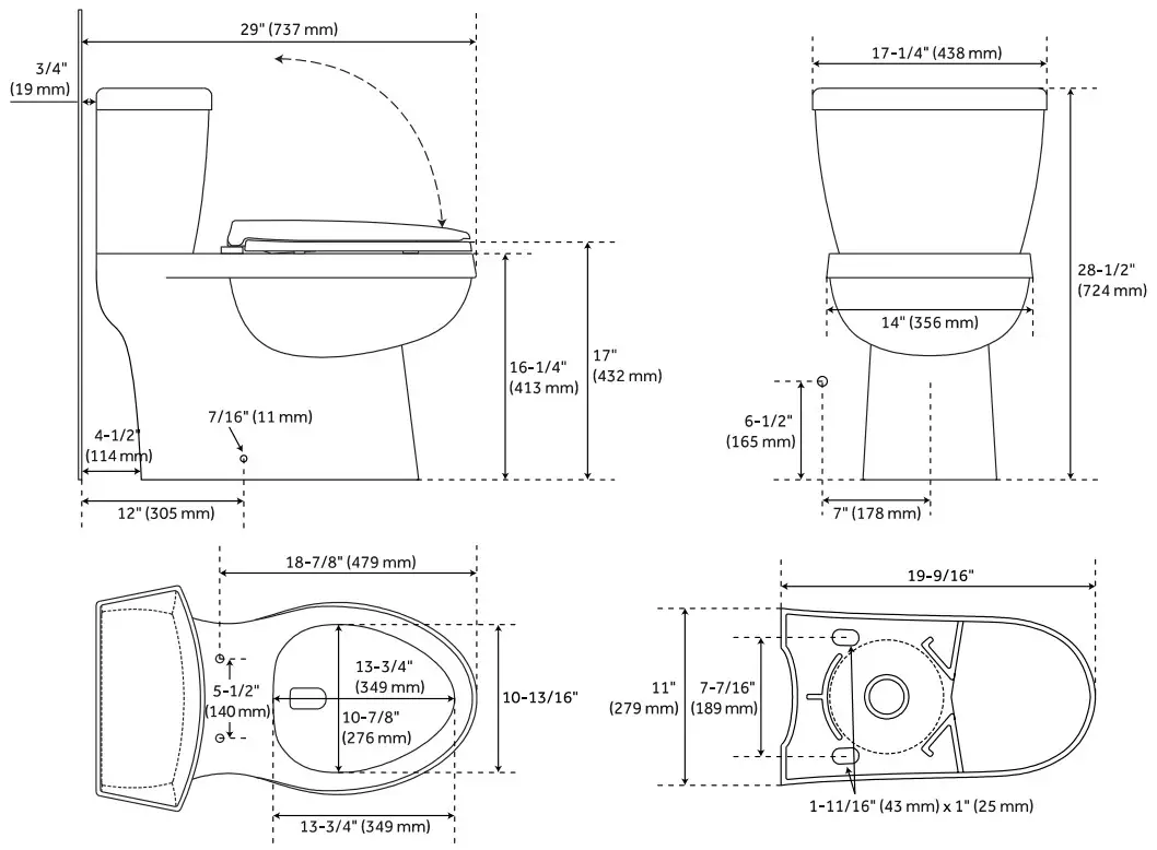BRADENTON 948414 1 28 GPF One Piece Skirted Elongated Toilet - Figure 1
