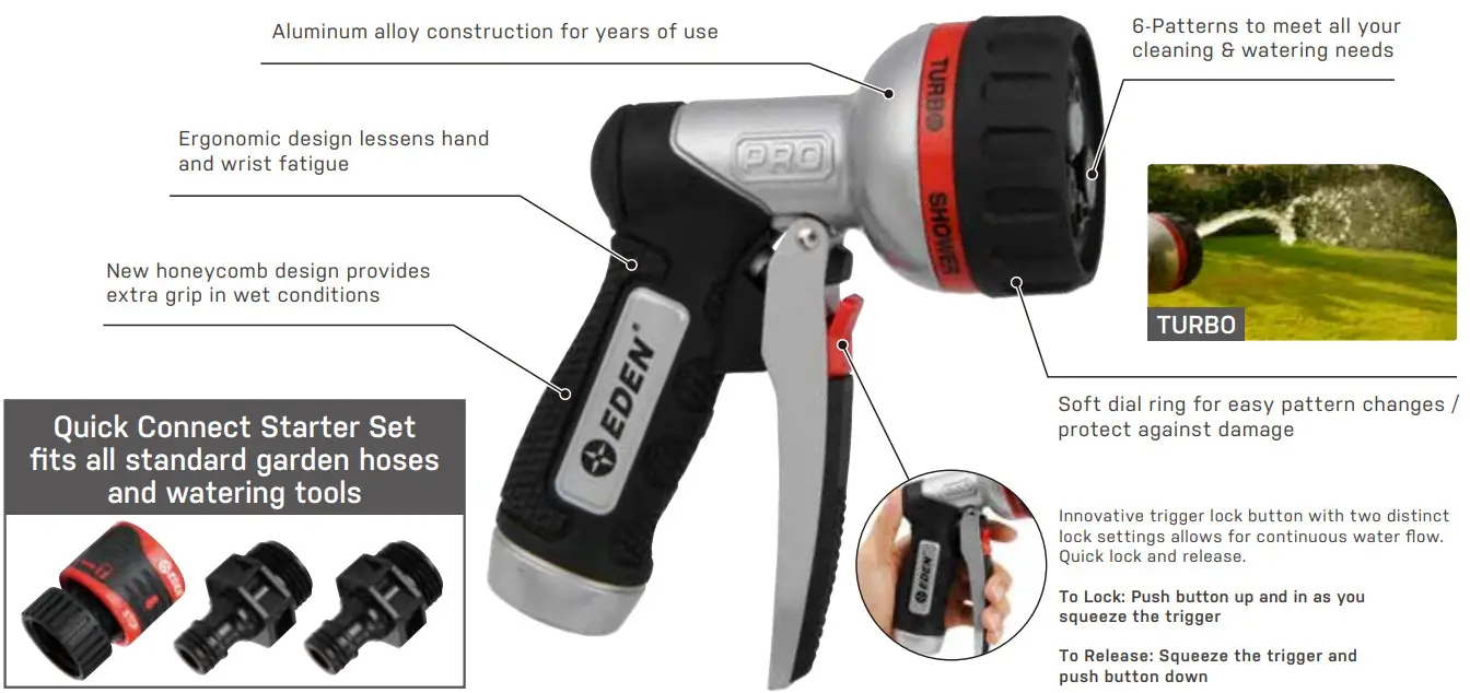 EDEN 94833EDAMZ Pro Metal Front Trigger 6 Pattern Turbo Nozzle