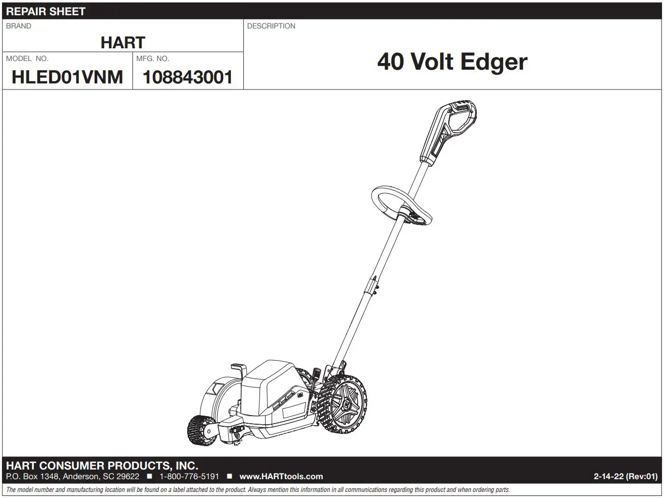 HART HLED01VNM 40 Volt Edger User Manual