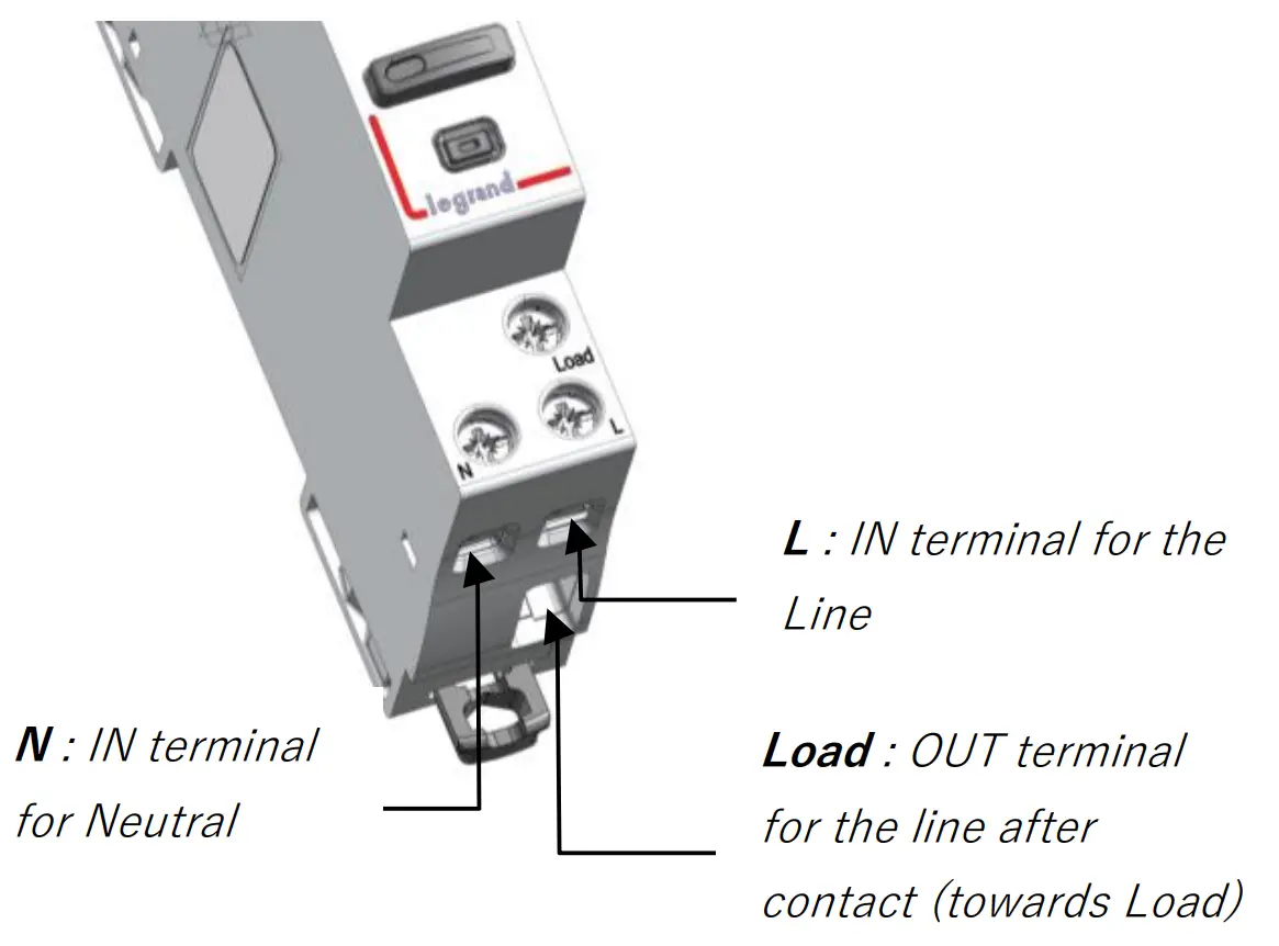 Wiring of the power supply and the load (downstream terminals)