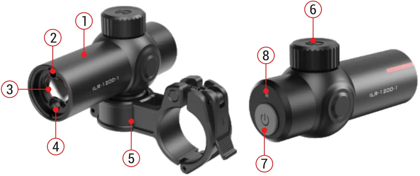 InfiRay ILR 1200 1 Wireless Bluetooth Laser Rangefinder - Components and Controls