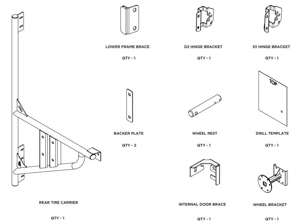FVCO TR1104B Transit Rear Tire Carrier - PACKAGE CONTENTS