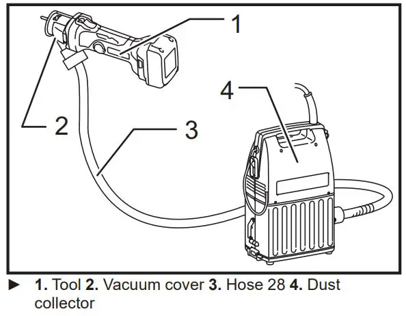 makita DCO140 Cordless Cut-Out Tool Instruction Manual - Connect the hose of a vacuum cleaner