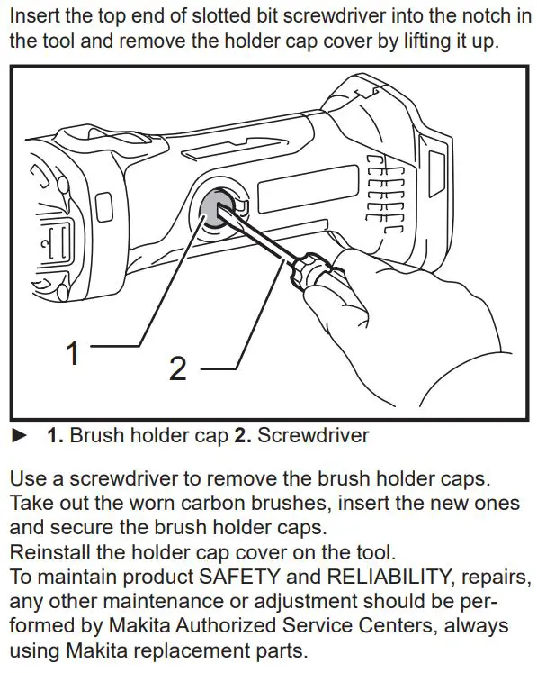 makita DCO140 Cordless Cut-Out Tool Instruction Manual - Replacing carbon brushes