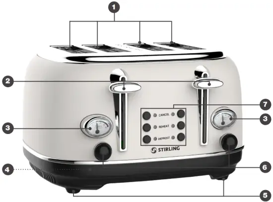 STIRLING KY 866-GRY 4 Slice Toaster - Scope of delivery.