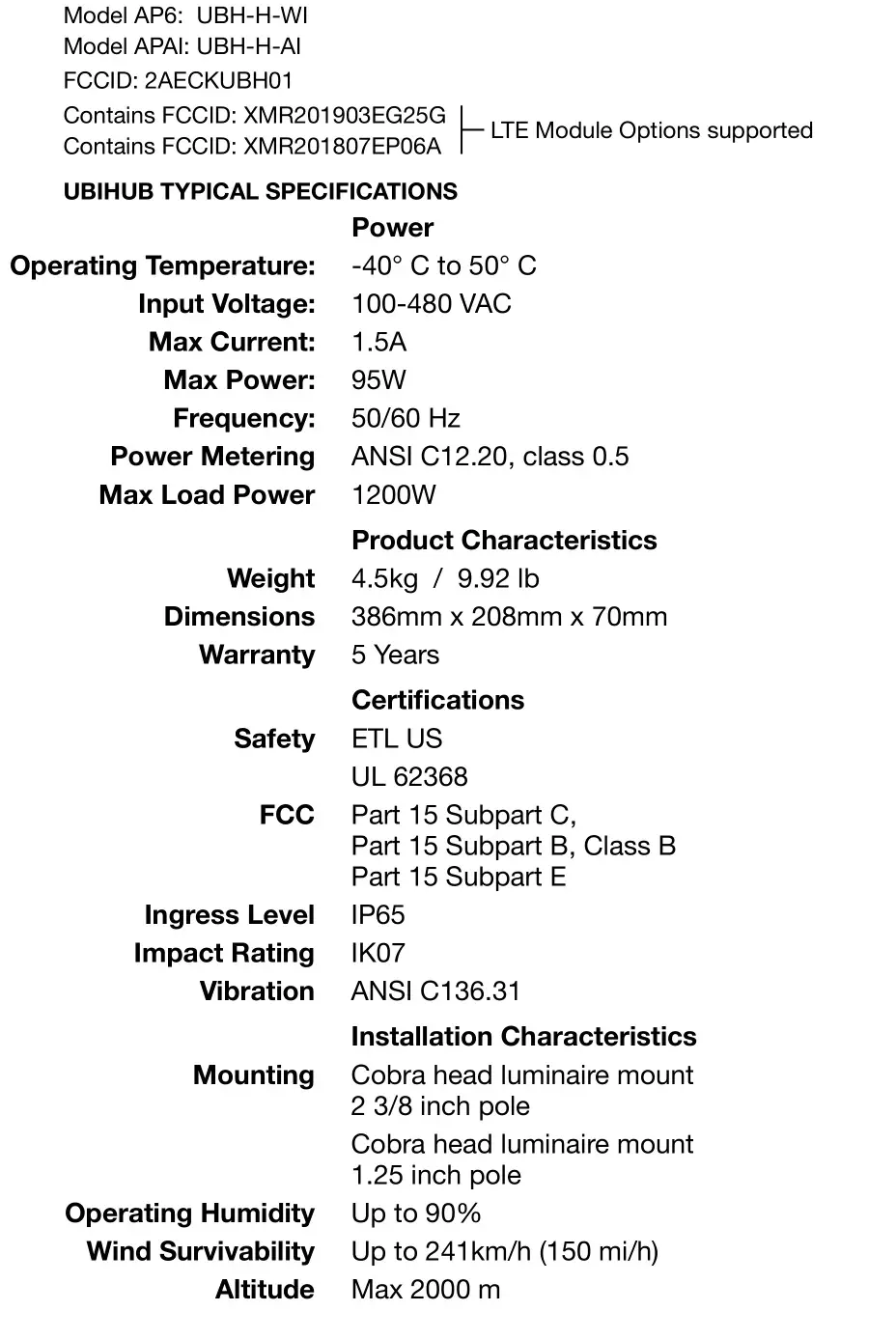 ubicquia APAI Ubihub Simply Connected Simply Smart - Support and Technical Specifications
