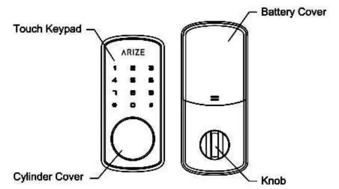 ARIZE ASL120 Series Smart Lock - Main Parts and Diagram
