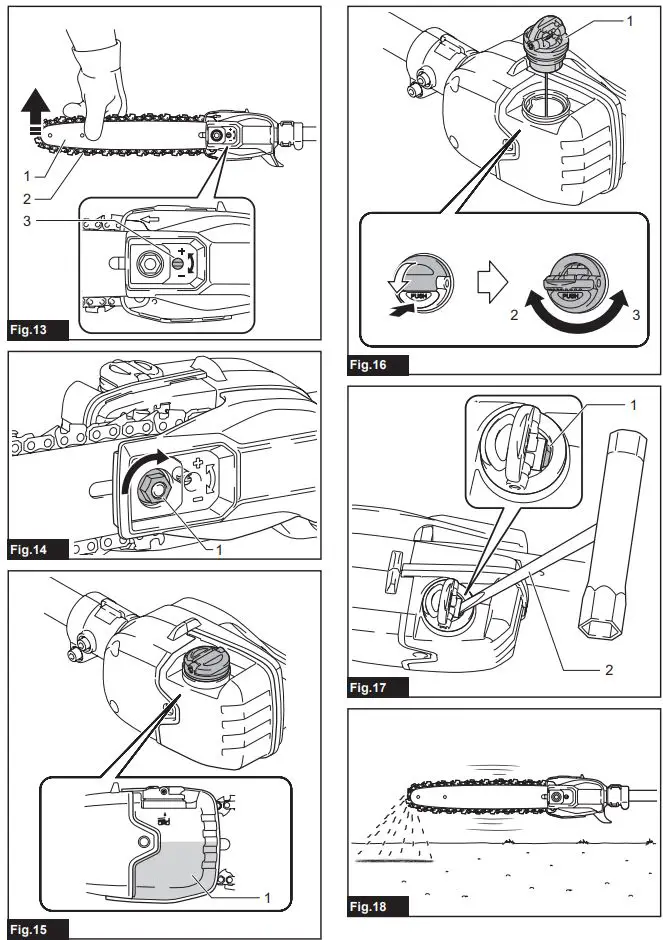 makita UA003G Cordless Pole Saw Instruction Manual - Fig 13,18