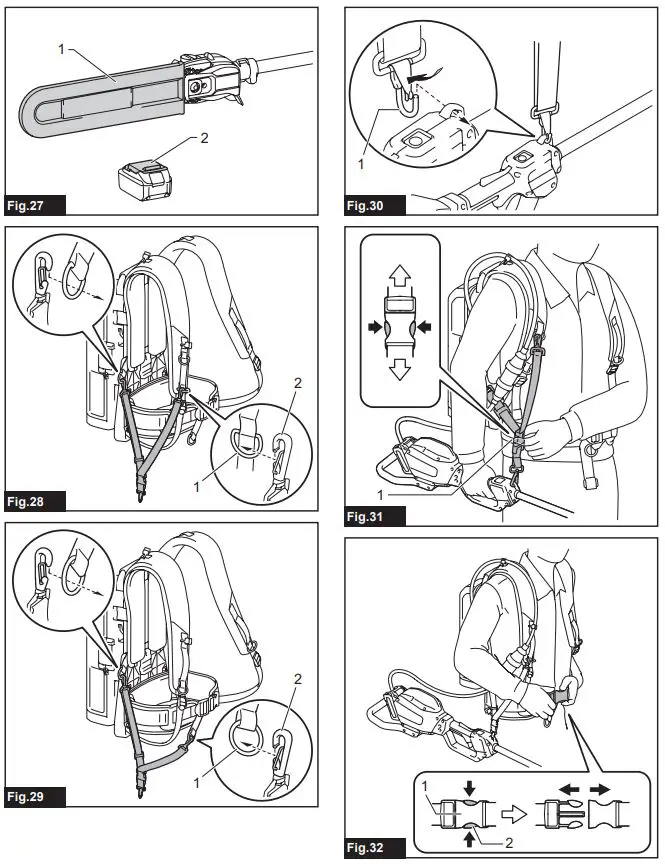 makita UA003G Cordless Pole Saw Instruction Manual - Fig 27,32
