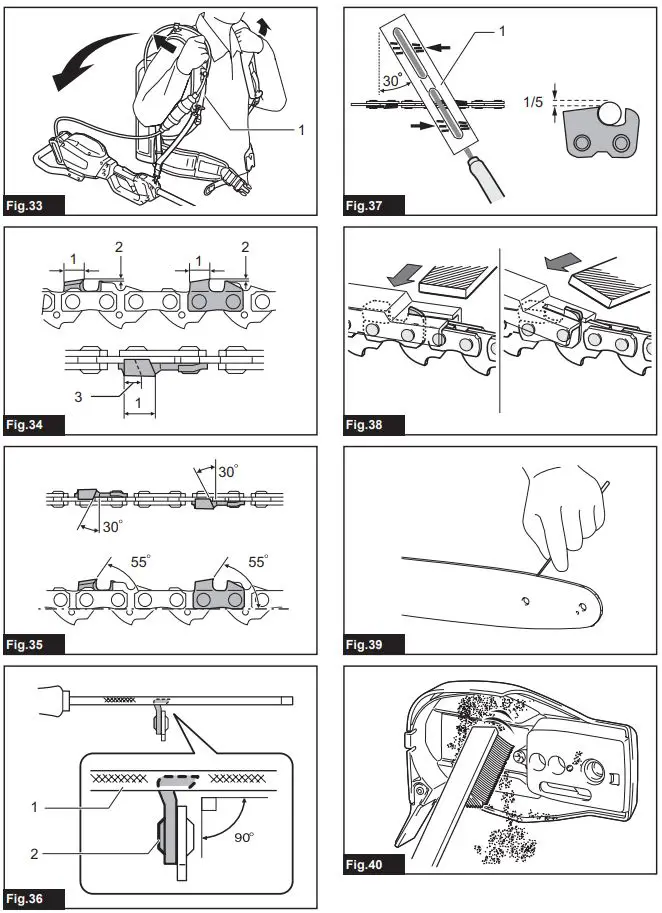 makita UA003G Cordless Pole Saw Instruction Manual - Fig 33,40