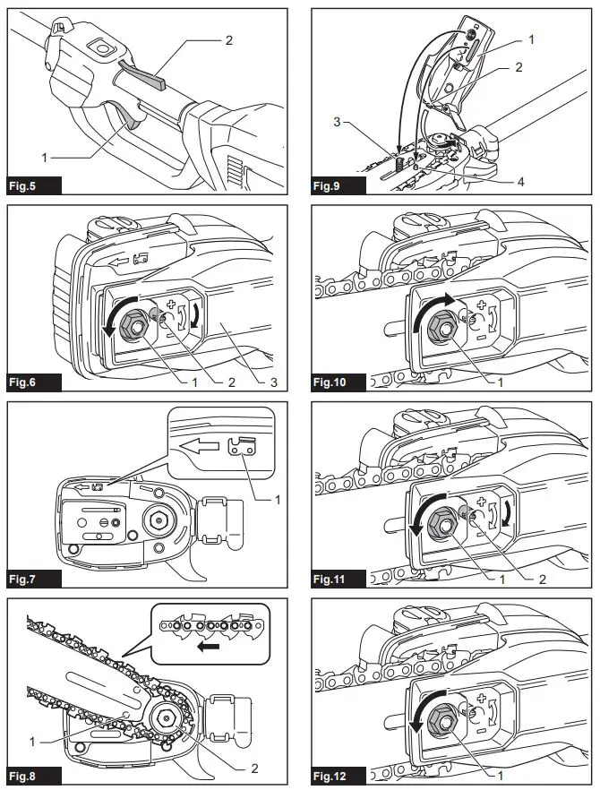 makita UA003G Cordless Pole Saw Instruction Manual - Fig 5,12