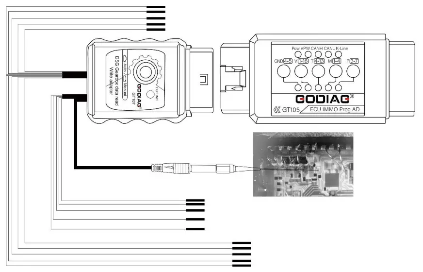GODIAG GT107 Gearbox Data Adapter ECU IMMO Kit - ECU Disassembly connection pin diagram