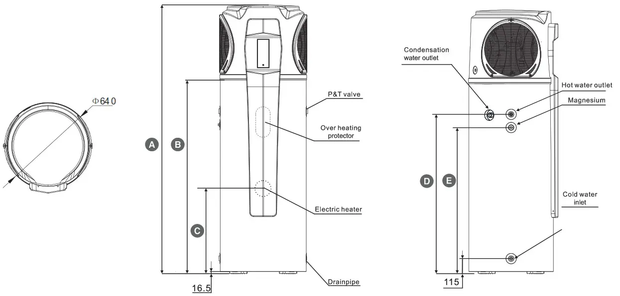 EVO HEAT EVO270 1 Hot Water Heat Pump - Dimensions 1