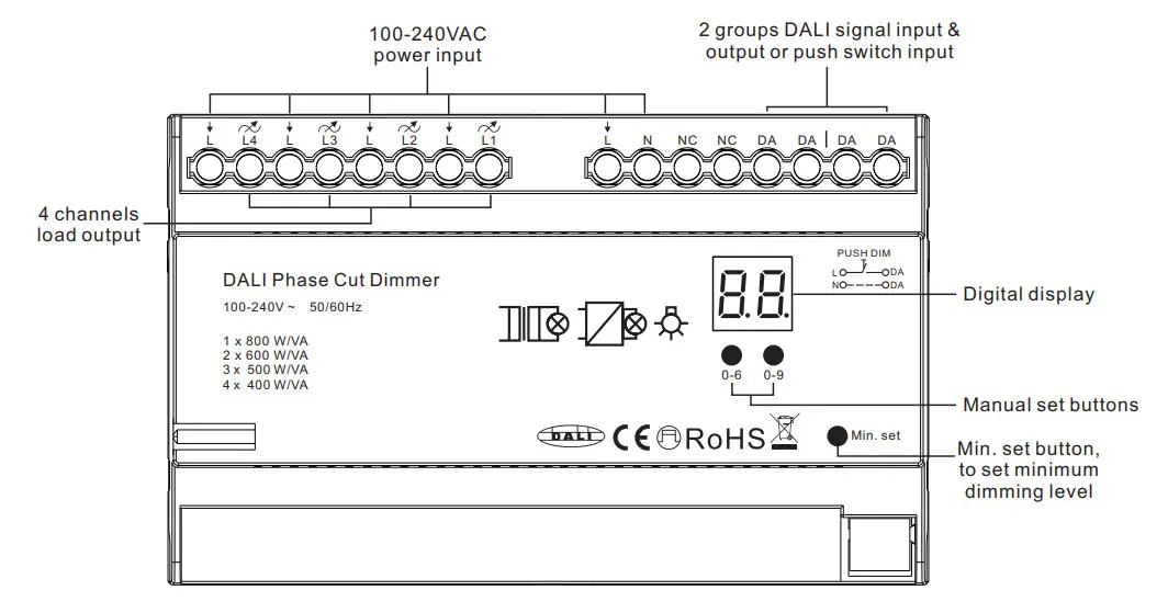 nortronic SR-2303AC-4CH-DIN 4 Channels DALI Phase Dimmer