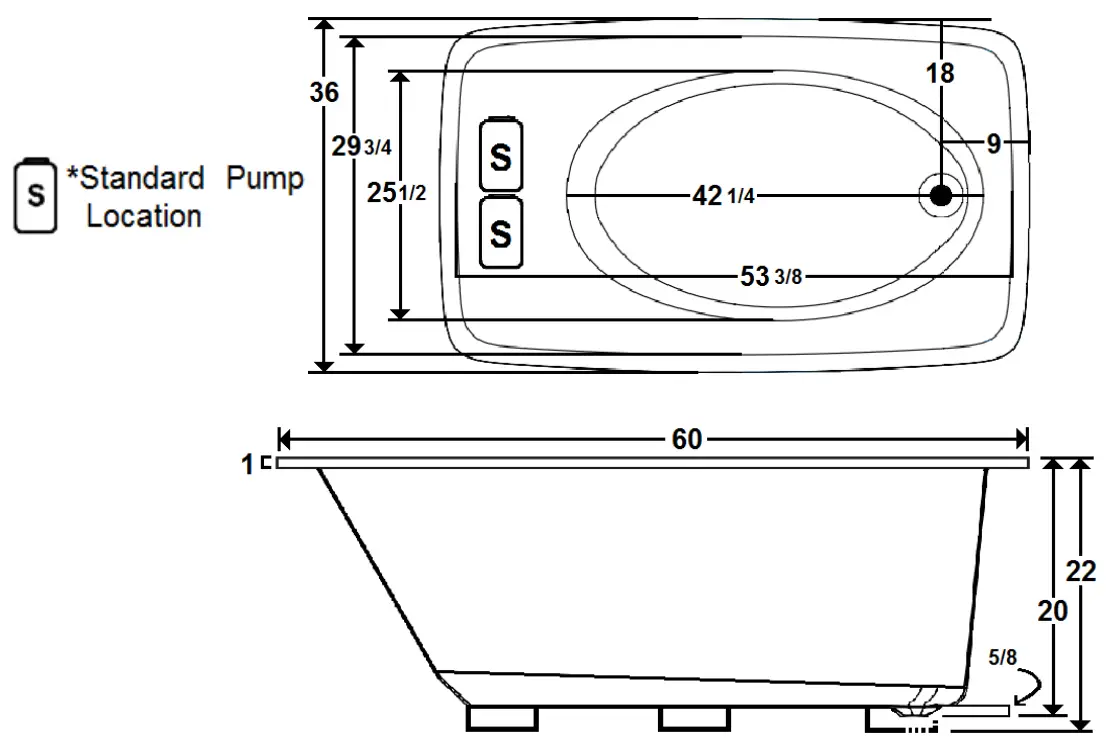 Laurel Mountain 6036MWA064 60 Inch x 36 Inch Drop-In Acrylic Combo Bath - fig 1