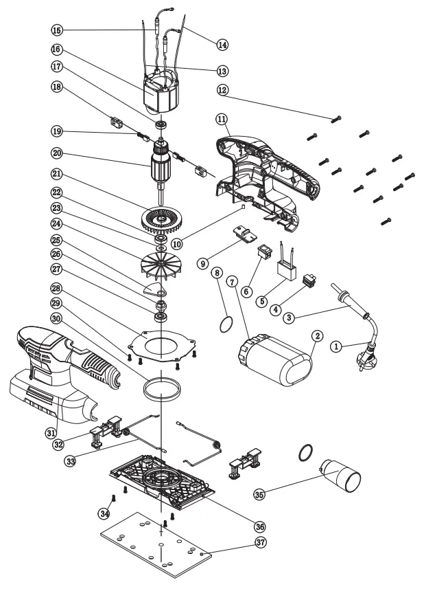 DEXTER 200SHS2.5 Corded Orbital Sander - DETAILED VIEW