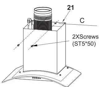 Midea 330461 330491 Glass Canopy Rangehood 60cm - Hook the hood body
