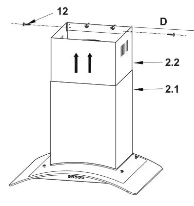 Midea 330461 330491 Glass Canopy Rangehood 60cm - Upper Decorative Chimney