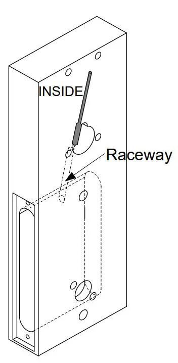 SDC E76 Series Standalone Electronic Lockset Installation Guide - After drilling holes in door, use a 1 4” Butterfly bit, to drill the wire raceway where shown