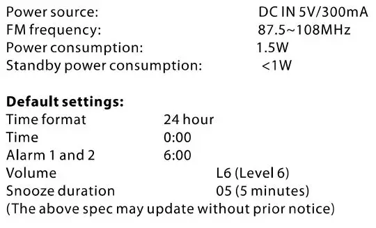 BLAUPUNKT Digital Alarm Clock Radio - Specs